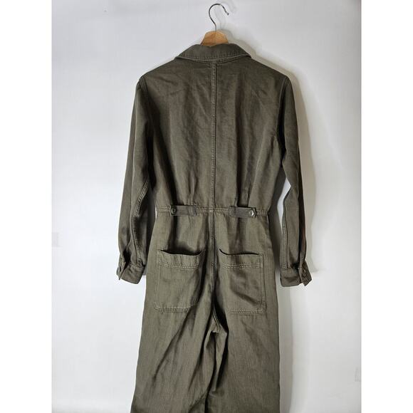 Free People Bloggers Gia Coverall Jumpsuit in Army Green Sz Small - Picture 6 of 10
